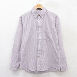 M★古着 長袖 シャツ メンズ 80年代 80s オックスフォード ボタンダウン USA製 紫他 パープル ストライプ 25aug30 中古 トップス