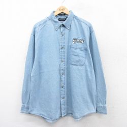 XL★古着 長袖 シャツ メンズ ノーウォーク 大きいサイズ コットン ボタンダウン 薄紺 ネイビー デニム 25aug30 中古 トップス