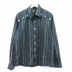L★古着 長袖 シャツ メンズ 黒他 ブラック ストライプ 【spe】 25aug30 中古 トップス