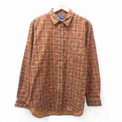 L★古着 長袖 シャツ メンズ ペイズリー柄 コットン 茶他 ブラウン 25aug30 中古 トップス