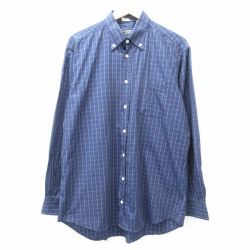 XL★古着 長袖 シャツ メンズ 90年代 90s コットン ボタンダウン イタリア製 紺 ネイビー チェック 25aug30 中古 トップス