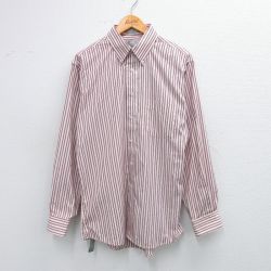 【20%OFF】L★古着 STAFFORD 長袖 シャツ メンズ 90年代 90s オックスフォード ボタンダウン USA製 エンジ ストライプ 【spe】 25aug30 中古 トップス
