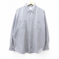 XL★古着 アリゾナジーンズ 長袖 シャツ メンズ 00年代 00s 大きいサイズ コットン ボタンダウン 紺他 ネイビー チェック 25sep01 中古 トップス