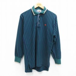 【50%OFF】ポロシャツ 90s 長袖ポロシャツ ストライプ グリーン S | 古着