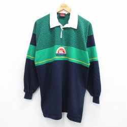 L★古着 カンタベリー 長袖 ラガー シャツ メンズ 90年代 90s 太陽 ロング丈 開襟 オープンカラー オーストラリア製 紺他 ネイビー 【spe】 25sep01 中古 トップス
