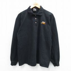 M★古着 長袖 ポロ シャツ メンズ 90年代 90s SWANLAKE コットン USA製 黒 ブラック 25sep01 中古 トップス