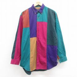 L★古着 長袖 シャツ メンズ 00年代 00s クレイジーパターン コットン ボタンダウン 緑他 グリーン 【spe】 25sep04 中古 トップス