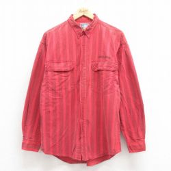 L★古着 ビューグルボーイ 長袖 シャツ メンズ 90年代 90s ワンポイントロゴ コットン ボタンダウン 赤 レッド ストライプ 25sep04 中古 トップス
