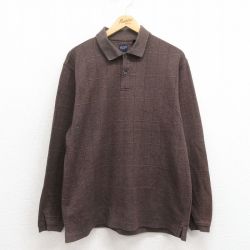 L★古着 アロー 長袖 ポロ シャツ メンズ 茶系 ブラウン 霜降り他 チェック 25sep04 中古 トップス