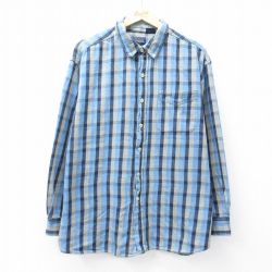 XL★古着 ベーシックエディションズ 長袖 シャツ メンズ 90年代 90s コットン ボタンダウン 紺他 ネイビー チェック 25sep08 中古 トップス