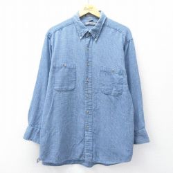 XL★古着 バンヒューセン 長袖 シャツ メンズ 90年代 90s ロング丈 コットン ボタンダウン 紺他 ネイビー チェック 25sep08 中古 トップス