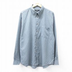XL★古着 長袖 シャツ メンズ ロング丈 ボタンダウン グレー系他 チェック 25sep08 中古 トップス