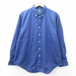 XL★古着 長袖 シャツ メンズ 90年代 90s コットン ボタンダウン 青 ブルー 25sep10 中古 トップス