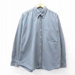 XL★古着 長袖 シャツ メンズ 大きいサイズ コットン ボタンダウン 緑系 グリーン 25sep10 中古 トップス