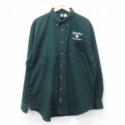 XL★古着 長袖 シャツ メンズ Bluffs Run 大きいサイズ ロング丈 コットン ボタンダウン 濃緑 グリーン 25sep12 中古 トップス