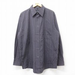 XL★古着 長袖 シャツ メンズ ロング丈 濃グレー系他 ストライプ 25sep12 中古 トップス
