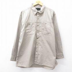 XL★古着 長袖 シャツ メンズ 大きいサイズ ロング丈 コットン ベージュ カーキ 25sep13 中古 トップス