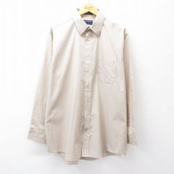 XL★古着 STAFFORD 長袖 シャツ メンズ ロング丈 ベージュ カーキ ストライプ 25sep13 中古 トップス