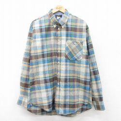 XL★古着 長袖 ウエスタン シャツ メンズ 90年代 90s ロング丈 ボタンダウン USA製 ベージュ他 カーキ チェック 25sep19 中古 トップス