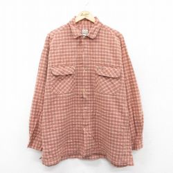 XL★古着 長袖 シャツ メンズ 大きいサイズ オレンジ系他 チェック 25sep19 中古 トップス