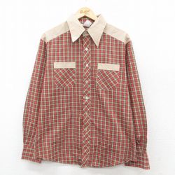 L★古着 ケニントン 長袖 シャツ メンズ 70年代 70s 赤他 レッド チェック 【spe】 25sep24 中古 トップス
