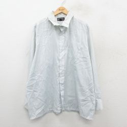 XL★古着 長袖 シャツ メンズ 90年代 90s 大きいサイズ ロング丈 USA製 薄グレー系 ストライプ 25sep24 中古 トップス