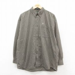XL★古着 長袖 シャツ メンズ 90年代 90s ロング丈 ボタンダウン 緑系他 グリーン チェック 25sep24 中古 トップス