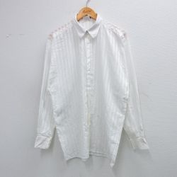 L★古着 長袖 シャツ メンズ 90年代 90s コットン イタリア製 白他 ホワイト ストライプ 25sep25 中古 トップス