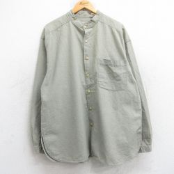 【20%OFF】XL★古着 長袖 シャツ メンズ 90年代 90s リネン ノーカラー ベージュ系 カーキ 25sep26 中古 トップス