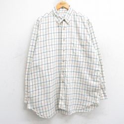XL★古着 長袖 シャツ メンズ 90年代 90s 大きいサイズ ロング丈 コットン ボタンダウン USA製 生成り他 チェック 25sep26 中古 トップス