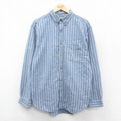 L★古着 THE TERRITORY AHEAD 長袖 シャツ メンズ 00年代 00s コットン ボタンダウン 薄紺他 ネイビー ストライプ 25sep29 中古 トップス