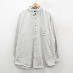 XL★古着 長袖 シャツ メンズ コーデュロイ 大きいサイズ ロング丈 コットン ボタンダウン 薄ベージュ カーキ 25sep30 中古 トップス