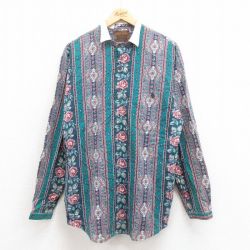 L★古着 長袖 シャツ メンズ 90年代 90s 花 USA製 緑 グリーン 25oct02 中古 トップス