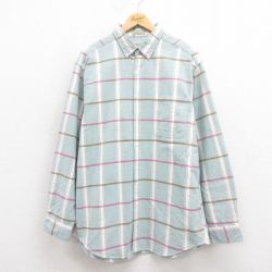 XL★古着 セントジョンズベイ 長袖 シャツ メンズ 90年代 90s ロング丈 コットン ボタンダウン 薄緑 グリーン チェック 【spe】 25oct02 中古 トップス