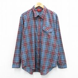 XL★古着 長袖 シャツ メンズ 大きいサイズ 薄紺他 ネイビー チェック 25oct02 中古 トップス