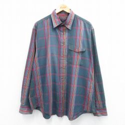 XL★古着 長袖 シャツ メンズ 90年代 90s 大きいサイズ 緑他 グリーン チェック 25oct02 中古 トップス