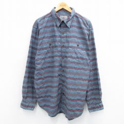 XL★古着 THE TERRITORY AHEAD 長袖 シャツ メンズ 00年代 00s ロング丈 薄紺他 ネイビー ボーダー 【spe】 25oct02 中古 トップス