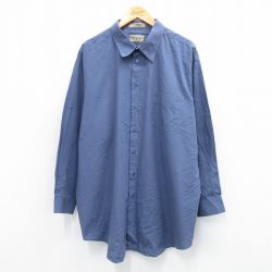 XL★古着 長袖 シャツ メンズ 大きいサイズ ロング丈 薄紺 ネイビー 25oct02 中古 トップス