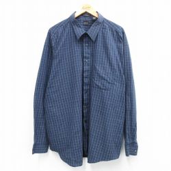 【20%OFF】XL★古着 アロー 長袖 シャツ メンズ 大きいサイズ ロング丈 紺他 ネイビー チェック 25oct02 中古 トップス