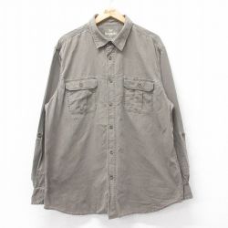 XL★古着 長袖 シャツ メンズ 大きいサイズ ロング丈 コットン 茶 ブラウン 25oct17 中古 トップス