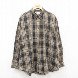 XL★古着 長袖 シャツ メンズ 00年代 00s 大きいサイズ ボタンダウン ベージュ他 カーキ チェック 25oct18 中古 トップス
