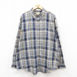 【20%OFF】XL★古着 アロー 長袖 シャツ メンズ 90年代 90s 大きいサイズ ロング丈 ボタンダウン 紺他 ネイビー チェック 25oct18 中古 トップス
