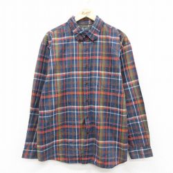 【20%OFF】XL★古着 アロー 長袖 シャツ メンズ 大きいサイズ ロング丈 ボタンダウン 紺他 ネイビー チェック 25oct18 中古 トップス