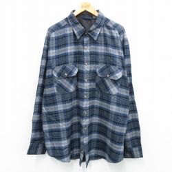 XL★古着 長袖 シャツ メンズ 大きいサイズ ロング丈 グレー他 チェック 25oct21 中古 トップス