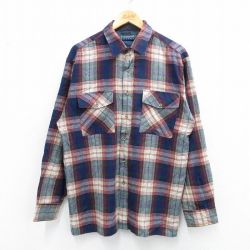 L★古着 長袖 シャツ メンズ 紺他 ネイビー チェック 25oct21 中古 トップス