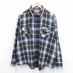 XL★古着 長袖 シャツ メンズ 80年代 80s 大きいサイズ 茶他 ブラウン チェック 25oct21 中古 トップス