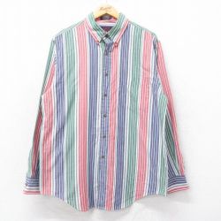 【20%OFF】L★古着 アロー 長袖 シャツ メンズ 90年代 90s ロング丈 ボタンダウン 白他 ホワイト ストライプ 【spe】 25oct21 中古 トップス