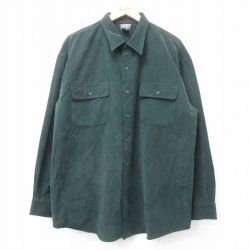 XL★古着 長袖 シャツ メンズ 90年代 90s スエード調 大きいサイズ ロング丈 緑 グリーン 25oct21 中古 トップス