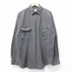 L★古着 長袖 シャツ メンズ ロング丈 黒 ブラック デニム 25oct21 中古 トップス