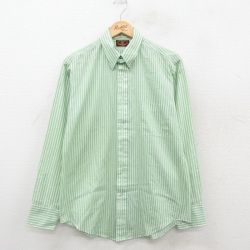 L★古着 バンヒューセン 長袖 シャツ メンズ 80年代 80s 緑他 グリーン ストライプ 25oct21 中古 トップス